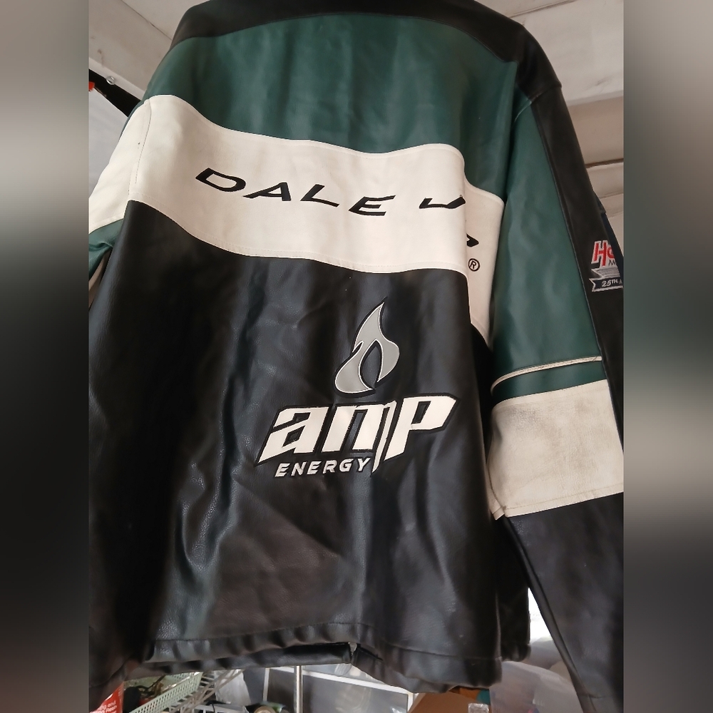 Dale Earnhardt Jr Authentic Moto Black and Green Men's Jacket